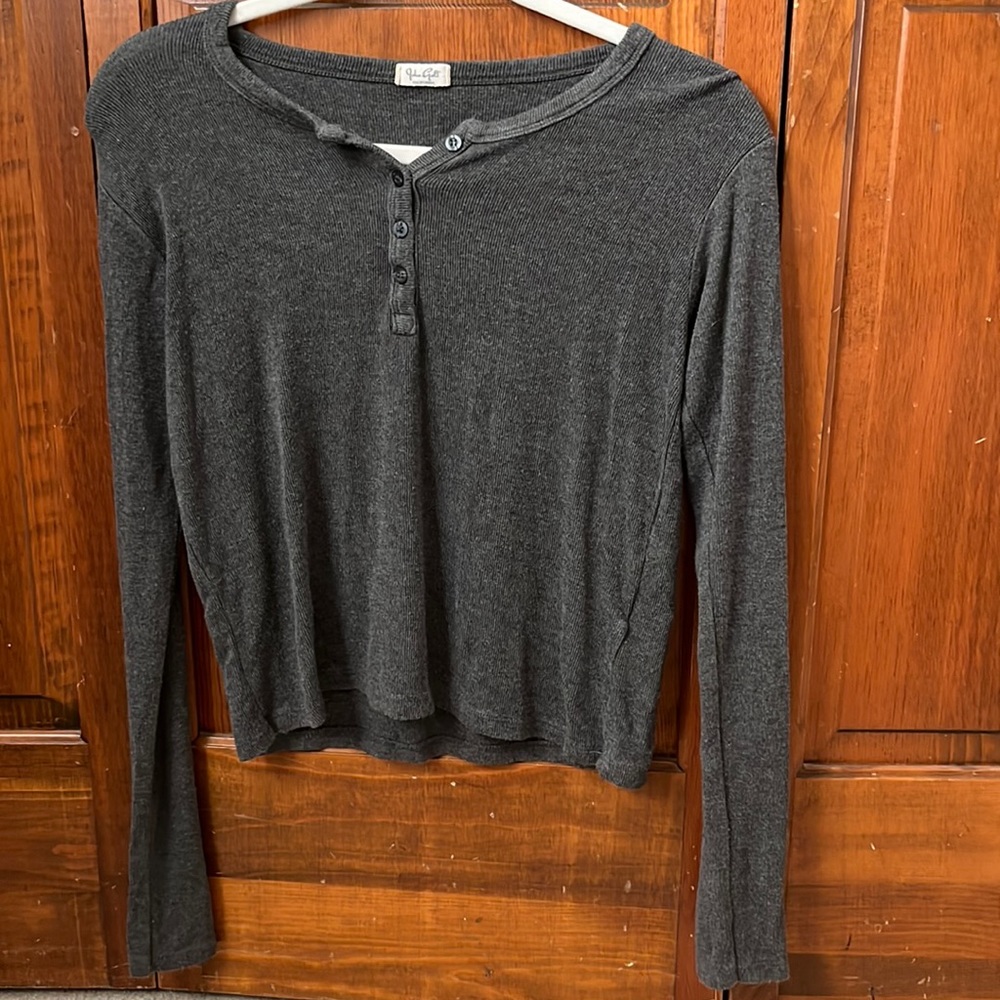 John Galt/Brandy Melville Long Sleeve Dark Grey Quarter Button Top